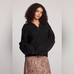 LOVE TREE CHASER CHURCH LICORICE LONG SLEEVE PARTIAL BUTTON SOFT TOP MEDIUM NWOT